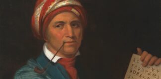 Sequoyah Painting Displaying Cherokee Language
