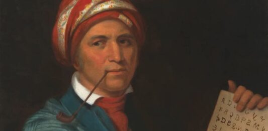 Sequoyah: A Great Cherokee Indian Sequoyah Painting Displaying Cherokee Language