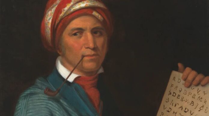 Sequoyah Painting Displaying Cherokee Language